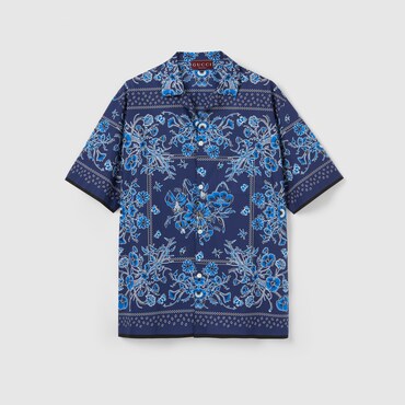 GUCCI Camicia Bowling In Popeline Di Cotone Con Stampa, Taglia 46