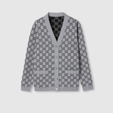GUCCI Reversible GG Wool Jacquard Cardigan, Size XXS