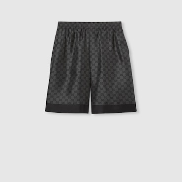 GUCCI Printed Silk Twill Shorts, Size 46