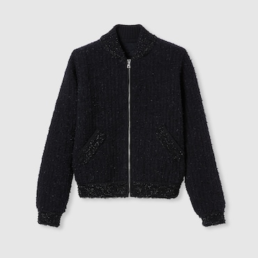 GUCCI Wool Lamé Bouclé Zip Jacket, Size XS