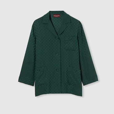 GUCCI GG Silk Jacquard Shirt, Size 50 IT