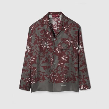 GUCCI Printed Silk Twill Shirt, Size 56