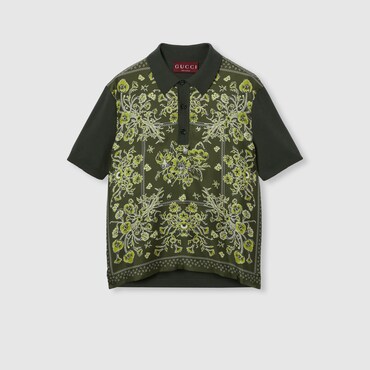 GUCCI Polo In Maglia Di Cotone E Seta Stampata, Taglia S