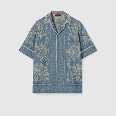 GUCCI GG Washed Denim Jacquard Shirt, Size 46 IT