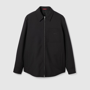 GUCCI Wool Twill Zip Overshirt, Size 46