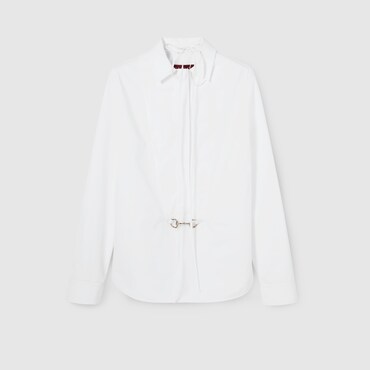 GUCCI Cotton Poplin Shirt With Horsebit, Size 42 IT