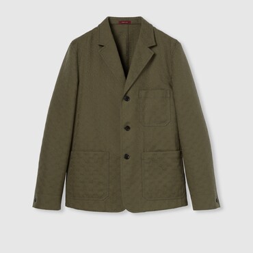 GUCCI Cotton Blend GG Canvas Jacket, Size 54 IT