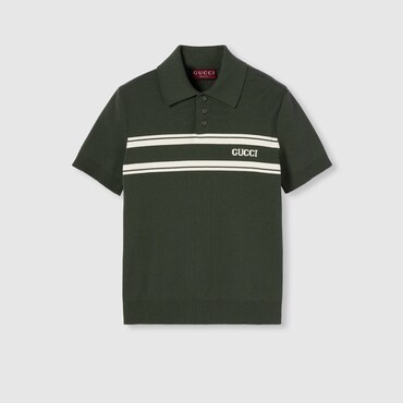 GUCCI Silk Cotton Polo Shirt With Intarsia, Size M