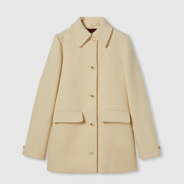 GUCCI Textured Wool Tweed Coat, Size 46 IT