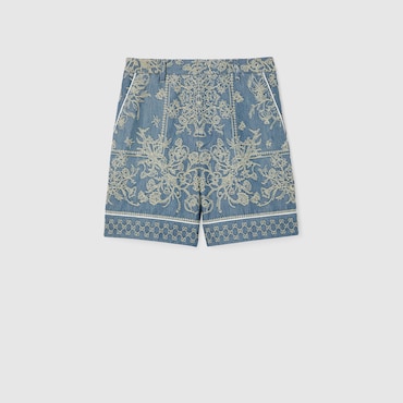 GUCCI GG Denim Jacquard Shorts, Size 48 IT