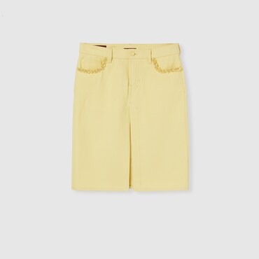 GUCCI Denim Skirt With Embroidery, Size 46 IT