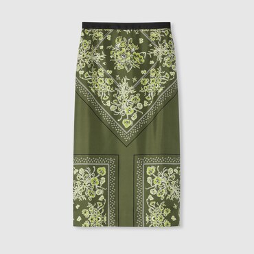 GUCCI Printed Silk Twill Skirt, Size 48 IT