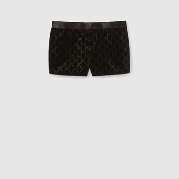 GUCCI Embroidered Cotton Velvet Shorts, Size 44 IT