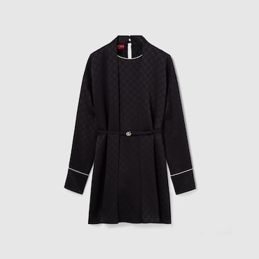 GUCCI GG Satin Dress With Double G Belt, Size 42 IT