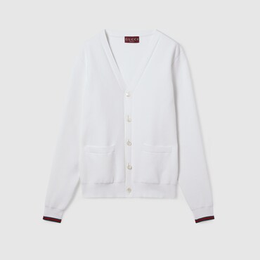 GUCCI Cotton Piquet Knit Cardigan, Size XS