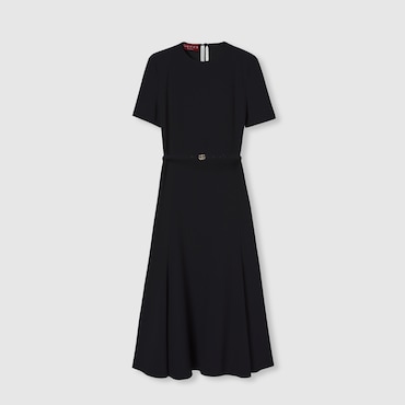 GUCCI Satin Dress With Double G Belt, Size 40 IT