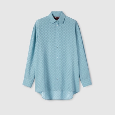 GUCCI GG Silk Jacquard Oversize Shirt, Size 46 IT