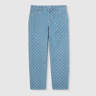 GUCCI GG Denim Jacquard Pants, Size 26