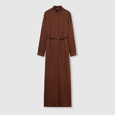 GUCCI GG Satin Dress With Double G Belt, Size 38 IT
