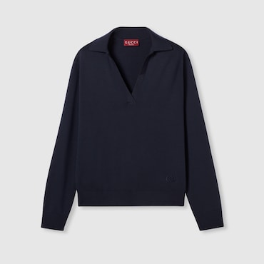 GUCCI Extra Fine Wool Polo Top, Size L