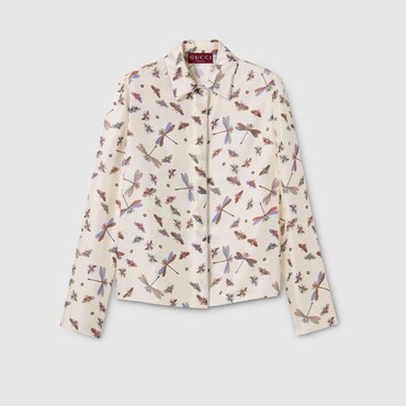 GUCCI Printed Silk Twill Shirt, Size 38 IT