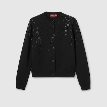 GUCCI Fine Wool Cardigan With GG Crystals, Size S
