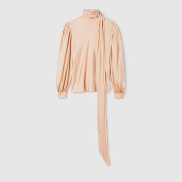 GUCCI Silk Twill Shirt With Ribbon, Size 36 IT