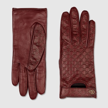 GUCCI GG Leather Gloves With Double G