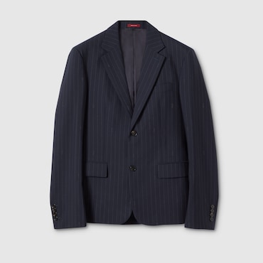 GUCCI Single-breast Pinstripe Wool Jacket, Size 46 IT