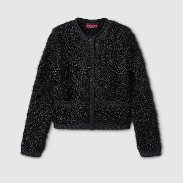 GUCCI Shiny Chunky Wool Cardigan, Size L