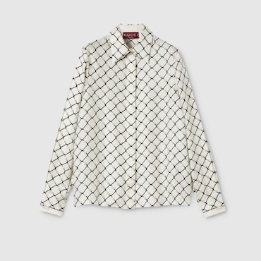 GUCCI Printed Silk Twill Shirt, Size 42 IT