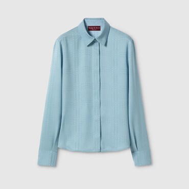 GUCCI Interlocking G Silk Jacquard Shirt, Size 48 IT