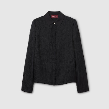 GUCCI Fringed Fil Coupé Fabric Shirt, Size 38 IT