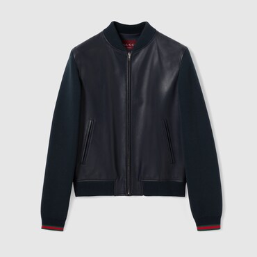 GUCCI Nappa Leather And Knit Bomber Jacket, Size 44 IT
