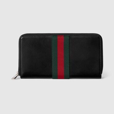 GUCCI Web Trademark Zip Around Wallet