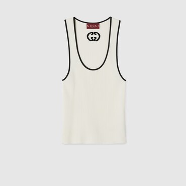 GUCCI Ribbed Tank Top With Intarsia, Size M