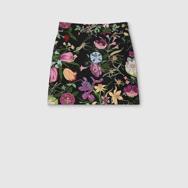 GUCCI Flora Silk Brocade Mini Skirt, Size 44 IT