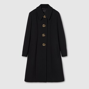 GUCCI Wool Natté Coat With Double G Button, Size 50 IT