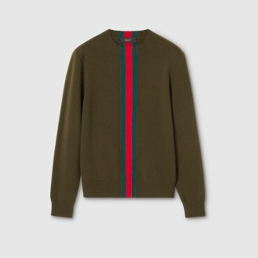 GUCCI Knit Wool Sweater With Web Intarsia, Size XXL