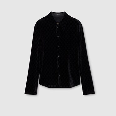 GUCCI GG Stretch Devoré Velvet Shirt, Size 48 IT