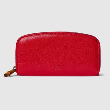 GUCCI Zip Around Wallet With Bamboo, Red