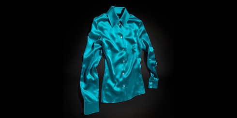 Silk satin shirt in turquoise | GUCCI® US