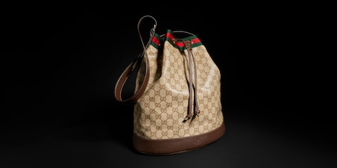 Gucci Venice large bucket bag in sand and brown GG canvas | GUCCI® US