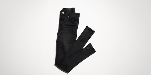 Washed cotton denim skinny pants
