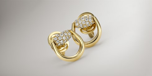 Gucci Horsebit系列饰钻石18K金耳钉