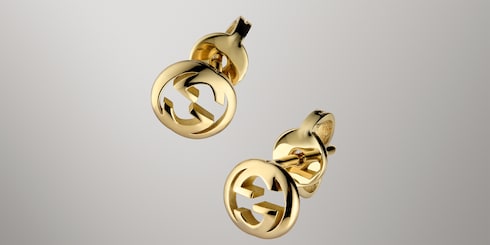 Gucci Interlocking系列18K玫瑰金耳钉