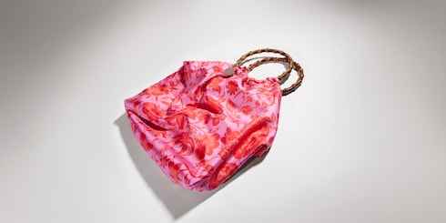Silk maxi tote bag with bamboo handle