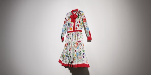 Abito camicia in crêpe de chine di seta stampata