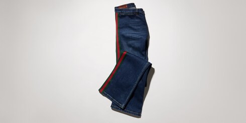 Pantalone in denim di cotone con nastro Web
