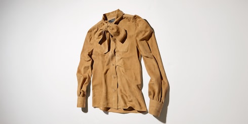 Soft light suede shirt with bow